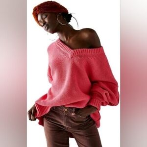 Free People Alli V-Neck Jumper Strawberry Spritz Size M
